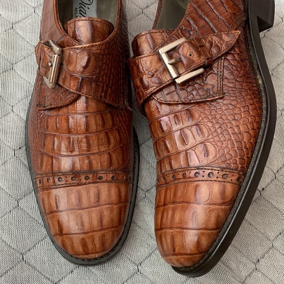 Croco 🐊 Leather Monk Strap Loafers - Picture 3 of 14
